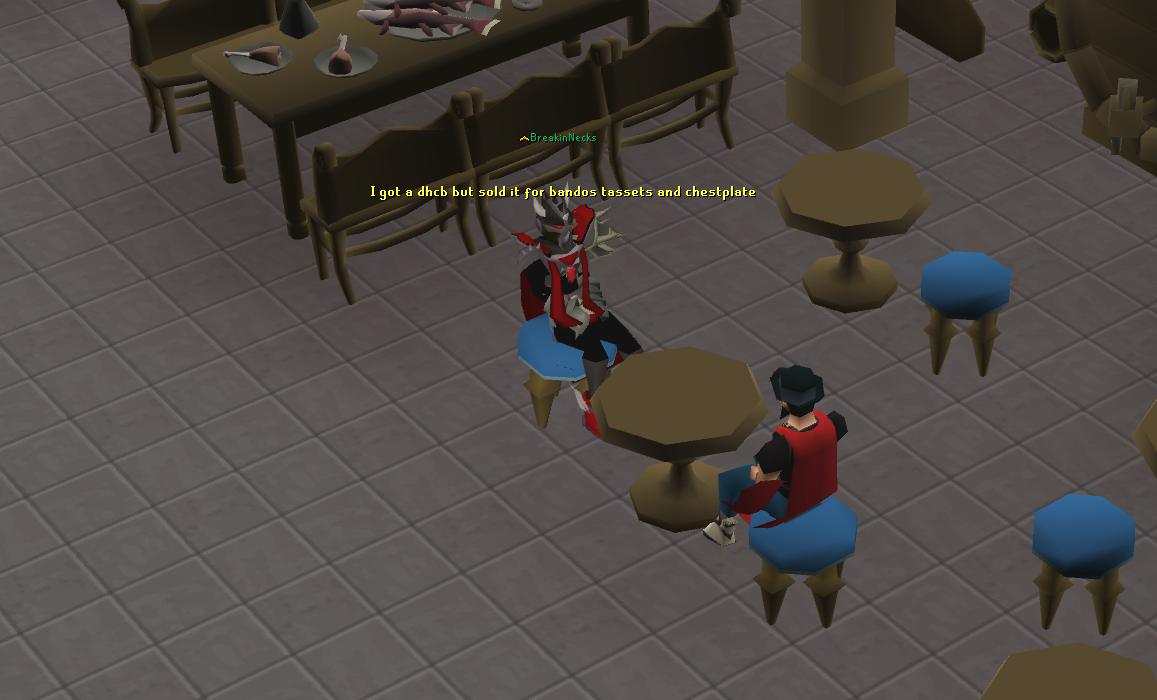 BreakinNecks being interviewed by Yomn in the clan hall admitting he sold his gift for Bandos armor.